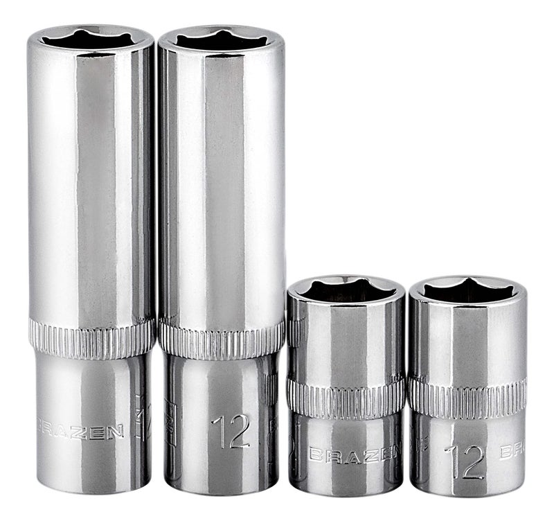 BRAZEN 12mm Socket Four Pack (3/8" Drive, Multi Type)